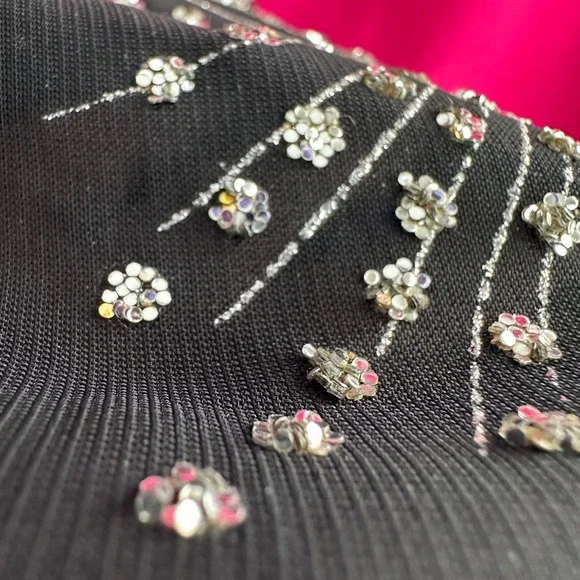 Vintage Silver Glitter Fireworks Black Sheer Short Sleeve Party Top Glances - Picture 7 of 17